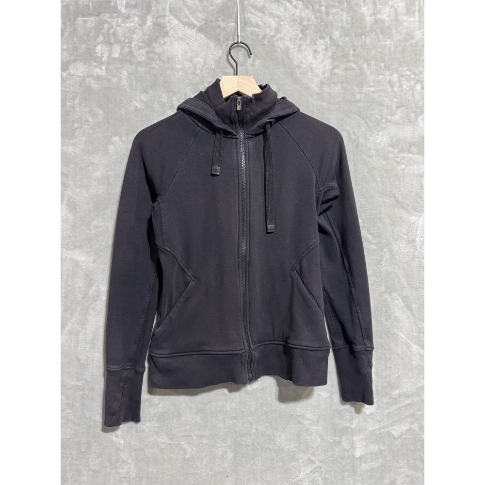 Athleta Full Zip Hoodie Jacket Women's XS Black Fleece‎ Thumb Holes Yoga Gym